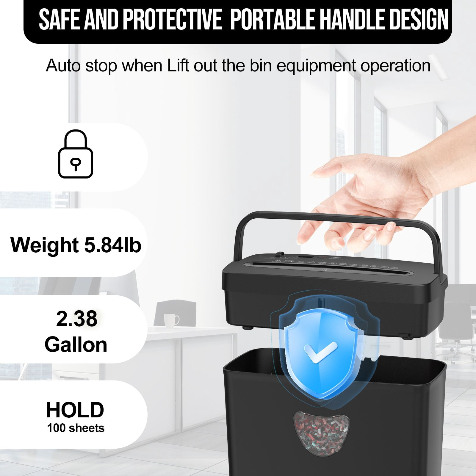 Paper Shredder for Home Use,5 Sheets Small Crosscut Paper Shredder,P-4 Security Level with 2.38-Gallon Basket, 4-Mode Design-Durable & Fast and Jam Proof for Home Office Utilization