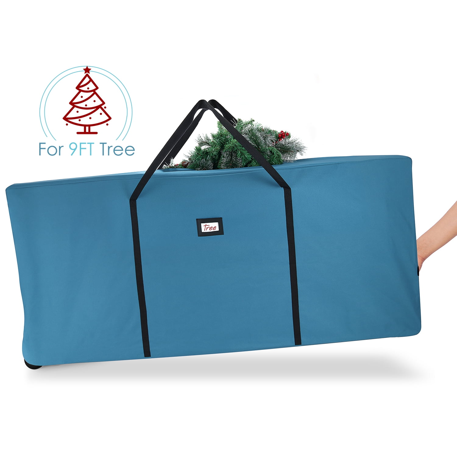 StorageBud Christmas Tree Rolling Storage Bag, Extra Large Holds Up to 9 Ft. Heavy Duty Tear-Proof Fabric, Blue