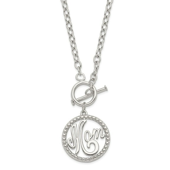Sterling Silver Rhodium-plated Polished Mom Necklace