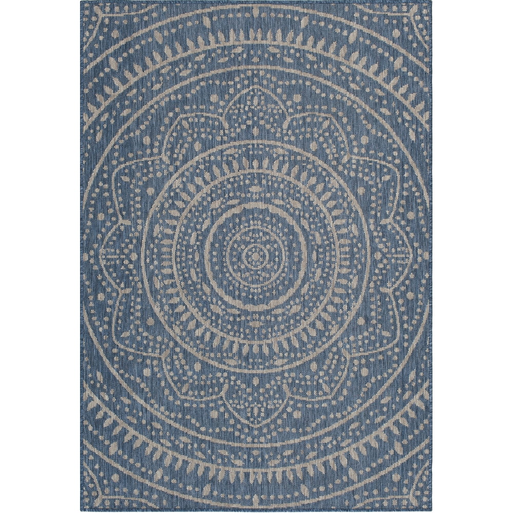 Mainstays Blue Global Medallion Indoor Outdoor Area Rug 5x7 Olefin
