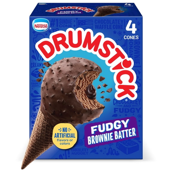 Drumstick Fudgy Brownie Batter Sundae Cones 18.4 oz, 4 Count Cardboard Box Frozen