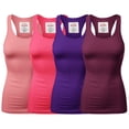 thumbnail image 1 of Women & Plus Solid Ribbed Knit Stretch Workout Racerback Tank Top (4PK: ASH ROSE/FUCHSIA/PURPLE/PLUM, X-Large), 1 of 2