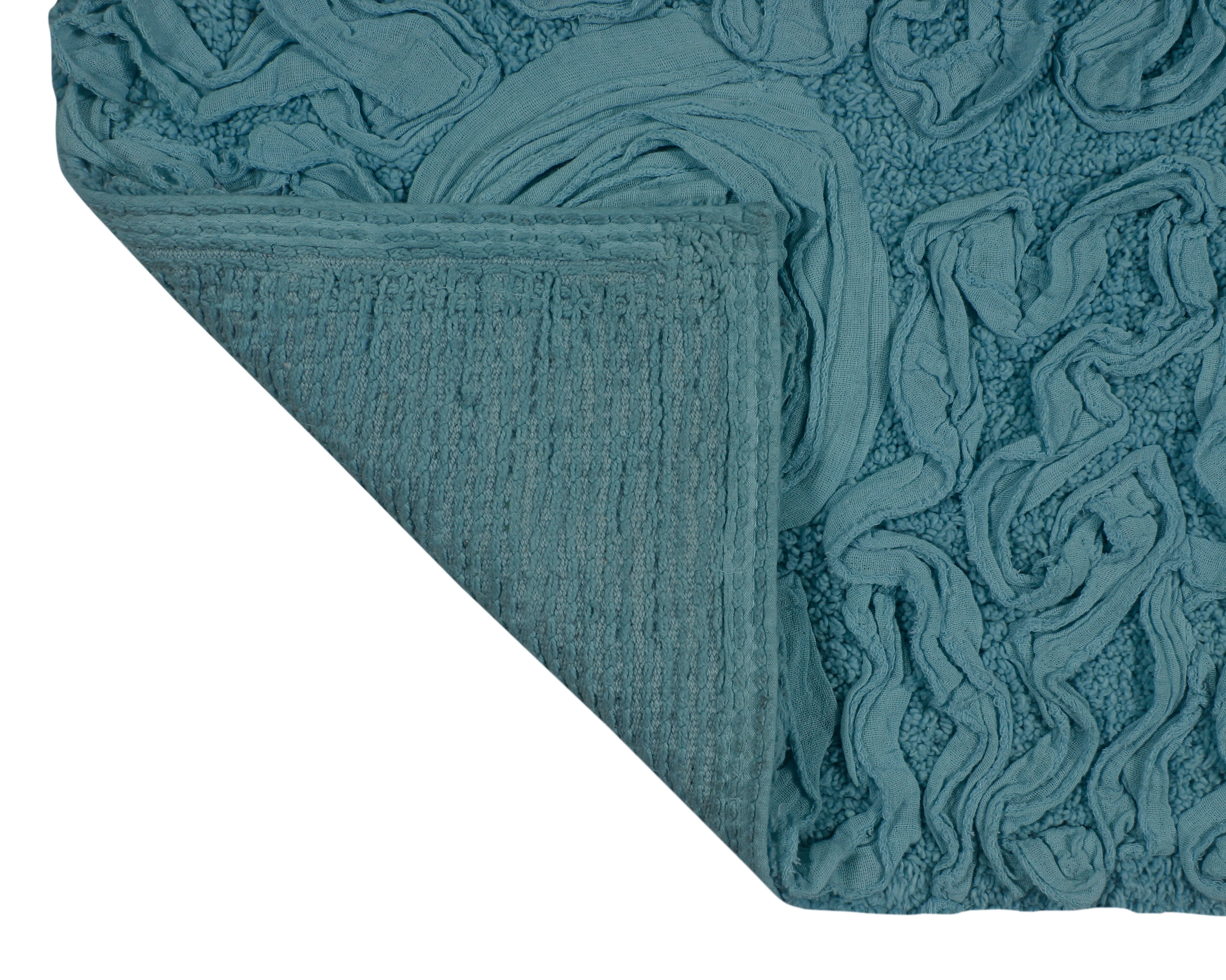 Home Weavers Bell Flower Collection 100% Cotton Non-Slip Bathroom Rug Set Machine Washable Bathroom Rug, U Shaped Contour, Bathroom Rug, Bath Rug, Runner, Blue Color 5 Piece Bath rug set