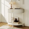 thumbnail image 2 of Hassch Half Moon Console Table with Storage Shelf and 2 Rattan Doors, 38 Inch Small Entryway Table for Living Room, Hallway, Easy Assembly, Cream White, 2 of 10