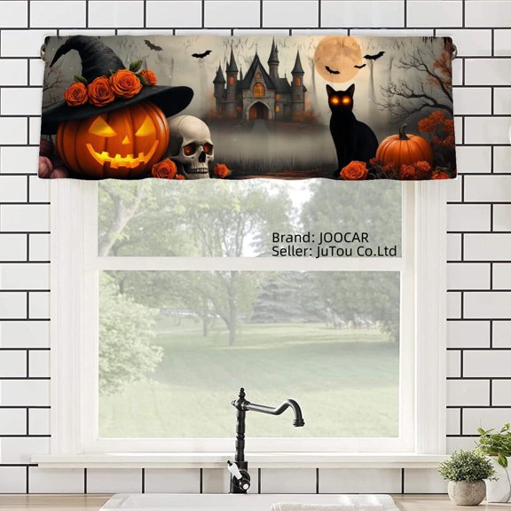 JOOCAR Halloween Pumpkin Castle Polyester Window Valance Curtain for Home Kitchen Living Room Bedroom Bathroom Decor 54x18 inch