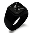 thumbnail image 1 of Stainless Steel Heart Love Arrow Compass Engraved Square Flat Top Biker Style Polished Ring, 1 of 1