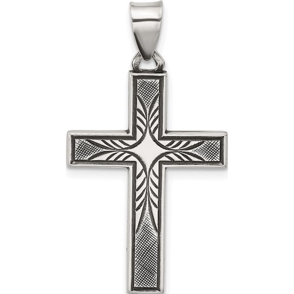 Sterling Silver Antiqued Solid Textured Cross Pendant (Width 19.5) (Length 36) - Jbsp