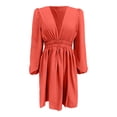 thumbnail image 4 of HNMKIU Long Sleeve Dress for Women Casual V Neck Flounce Short With Layering Options Elegant Spring Fall Outfit Midi Dress Orange,S, 4 of 5