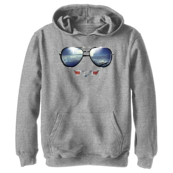 Boy's Top Gun Aviator Sunglasses Reflection Logo  Pull Over Hoodie Athletic Heather Medium