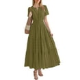 thumbnail image 5 of Vestido midi maxi informal de verano para mujer: vestido boho de playa con mangas cortas, cuello en V, cintura elástica y bolsillos - S-XXL, 5 of 5