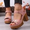 thumbnail image 2 of Rokment Platform Dressy Sandals for Women Ladies 2026 Comfortable Studded Leather Open Toe Chunky Block High Heels Summer Casual Beach Orthopedic Walking Shoes with Buckles Straps Pink Size 10.5, 2 of 6