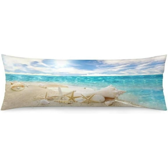 Beach Body Pillow Cover Summer Starfish Seashell on Beach Nautical Long Pillow Case with Zipper Decorative Bedding Pillowcase Coastal Pillow Covers Soft Cushion Pillow Case for Bedroom,Couch,20"x54"