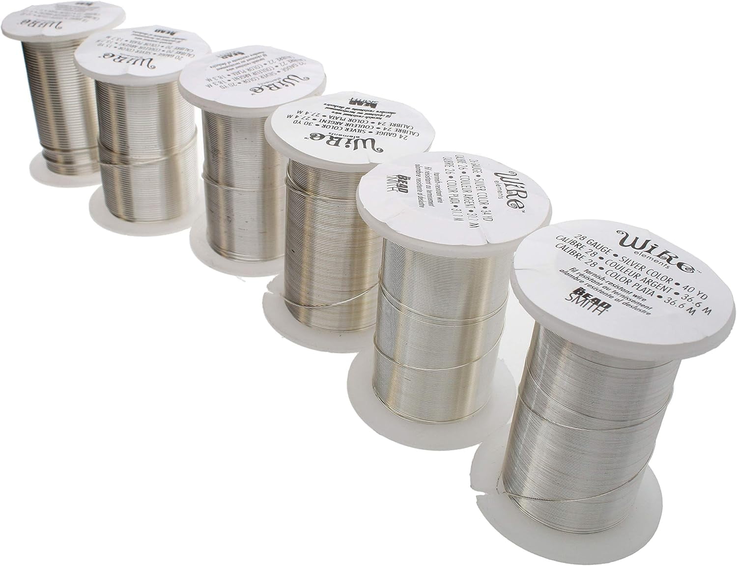 The Beadsmith Wire Elements Silver Color Lacquered Tarnish-Resistant Copper Wire for Jewelry Making, 20 Yards, 18.29 Meters Each Spool (18, 20, 22, 24, 26, & 28 Gauges)