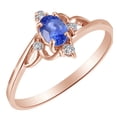 thumbnail image 2 of AFFY Oval Cut Simulated Blue Sapphire, White Natural Diamond Engagement Ring In 10k Rose Gold (0.6 cttw), Ring Size-11, 2 of 2