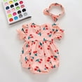 thumbnail image 3 of TUOBARR Newborn Infant Baby Girls Print Ruched Romper Bodysuit Hairband Clothes Outfits Pink (3-24Months), 3 of 9