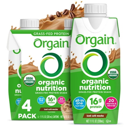 Orgain Organic Nutritional Shake, Iced Café Mocha - Ready to Drink, 16g Protein, 11oz, 4 pack