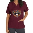 thumbnail image 3 of lcziwo Womens Scrub Tops 2025 Mardi Gras Printed Summer Shirts Stretchy V Neck Short Sleeve Nursing Scrubs Blouse with Pockets Wine M, 3 of 6