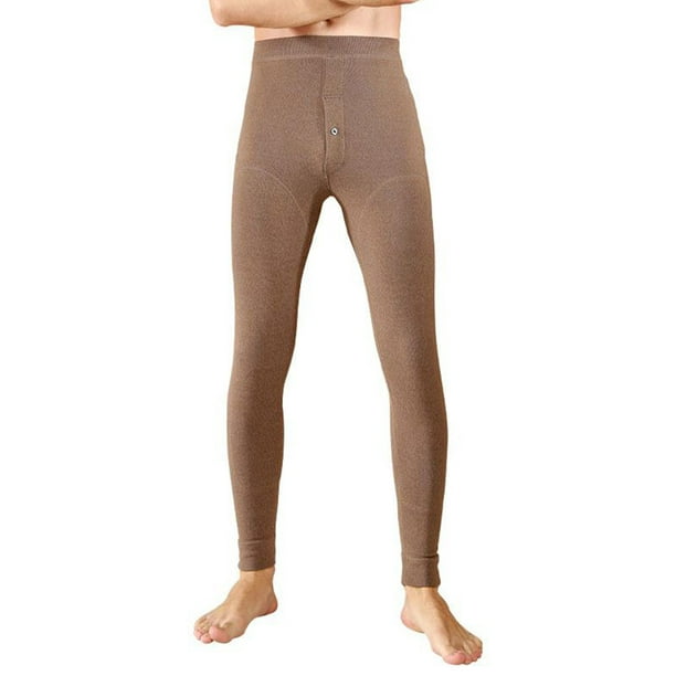 Men Thermal Leggings Velvet Thickened Elastic Solid Color Soft Winter Home Inner  Wear Warm Underwear Long Pants for Male Khaki Type1 