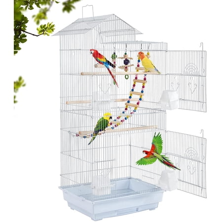 BestPet 39" Roof Large Flying Parrot Cage, Medium Size, Ideal for Parrots & Canaries, White