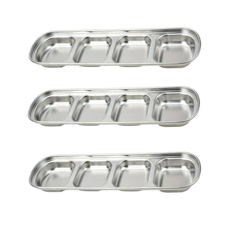

3pcs Creative Hot Pot Dipping Bowl Stainless Steel Sauce Dish Seasoning Dish Saucer Appetizer Plates for Home Restaurant (4 Grid)