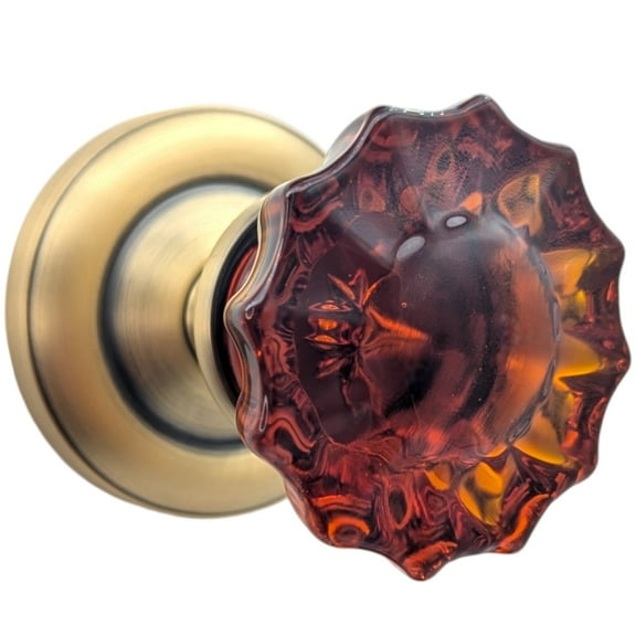 Magnifique Classic Door Set with Amber Glass Fluted Knobs (Antique Brass Finish/Double Dummy Function)