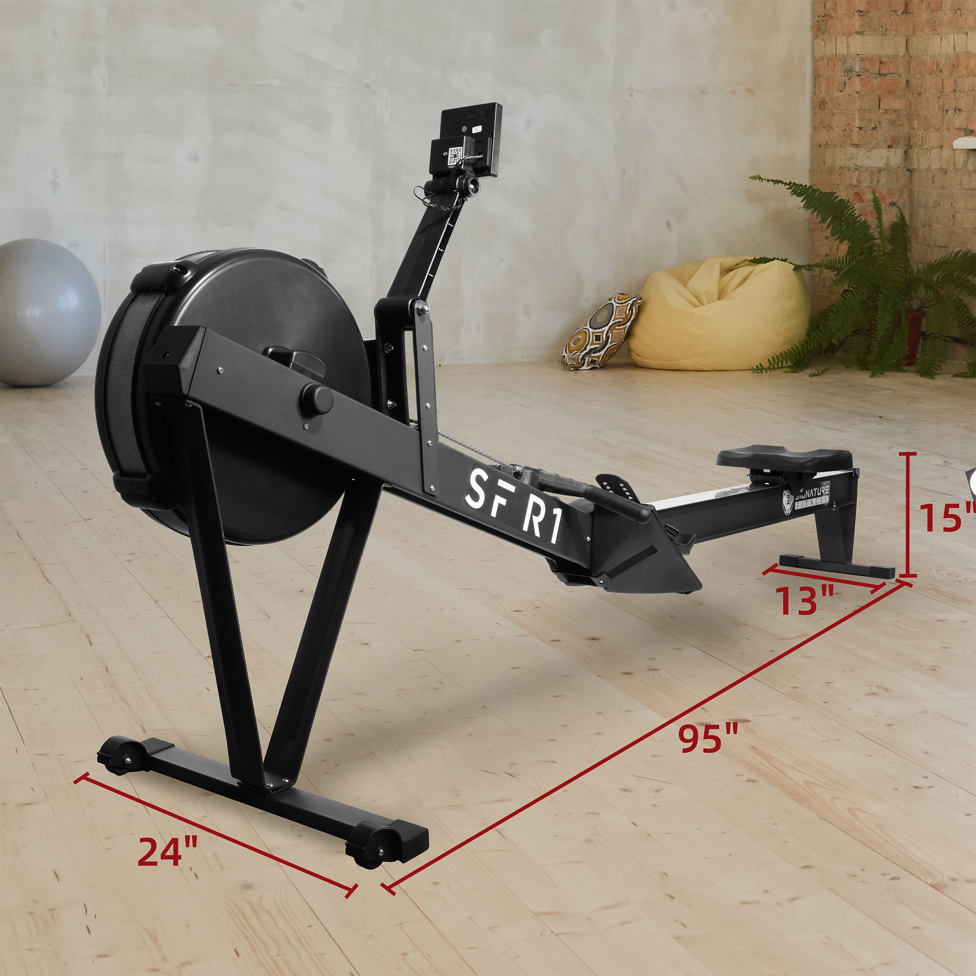 FlexWave Indoor Rowing Machine with 10-Level Wind Resistance, LCD Display, Adjustable Seat and Footrests, Quiet Operation, 330 lbs Capacity