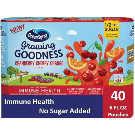 Beverage Pouch - (40 Pouches) Ocean Spray GROWING GOODNESS™ Juice Beverage, Cranberry Cherry Orange, Immune Health, 6 fl oz