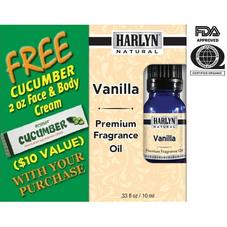 Best Vanilla Fragrance Oil 10 mL - Top Scented Perfume Oil - Premium Grade - by Harlyn - Includes FREE Cucumber Face & Body Nourishing (Top Ten Best Selling Perfumes)