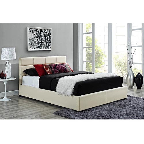Modena Queen Faux Leather Upholstered Bed with Headboard, Creme
