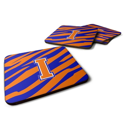 

Carolines Treasures CJ1023-IFC Letter I Initial Tiger Stripe - Blue Orange Foam Coaster Set of 4 3 1/2 x 3 1/2