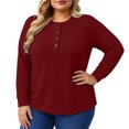 thumbnail image 4 of LEKWK Plus Size Tops for Women Long Sleeve Crew Neck Henley Shirts Fall Winter Relaxed Fit Workout Tops Gym Running Activewear,Size L-5XL, 4 of 6