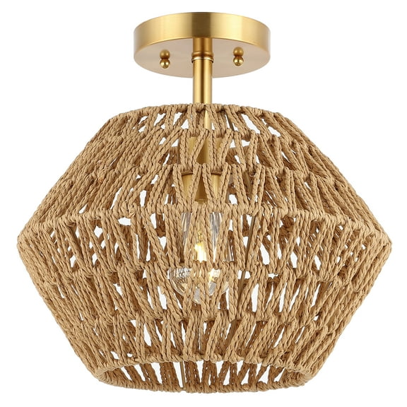 SAFAVIEH Raja 14 in. Modern Natural Paper Mount Light with Brown Paper Shade