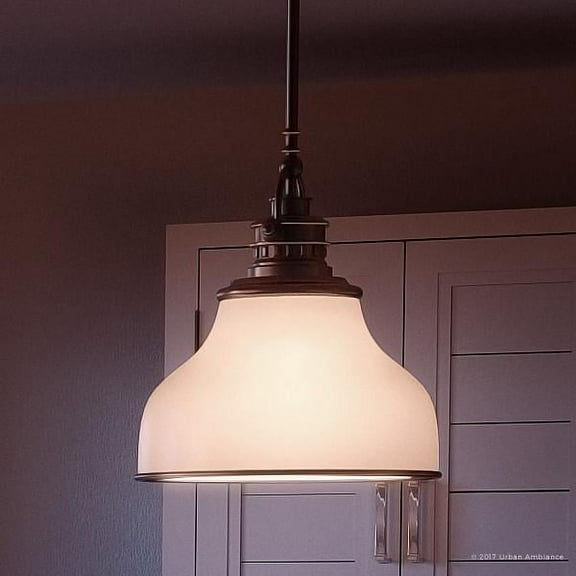 Urban Ambiance Luxury Industrial Hanging Pendant Light, Small Size: 9.5"H x 8"W, with Americana Style Elements, Nostalgic Design, Oil Rubbed Parisian Bronze Finish and Opal Etched Glass, UQL2338