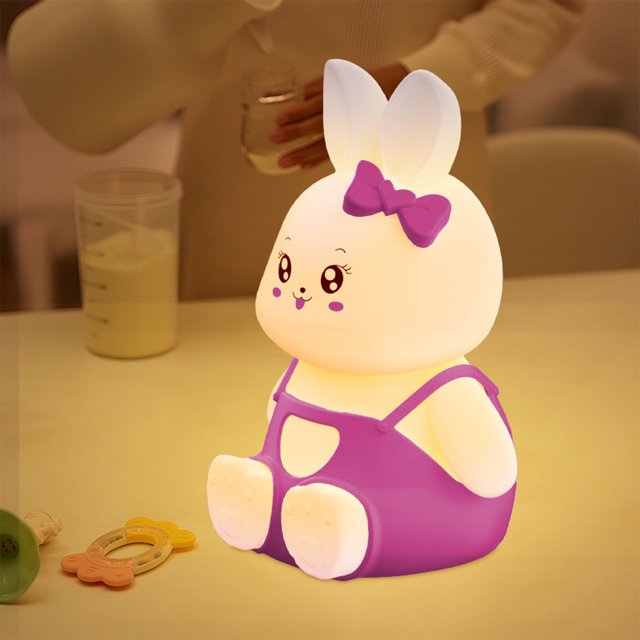Fasiaou Cute Rabbit Night Light, Intelligent Timed, Silicone Dimmable Nursery Nightlight for Nursery, Silicone Rechargeable Bedside Touch Night Lights for Home Decor-Purple,Style A