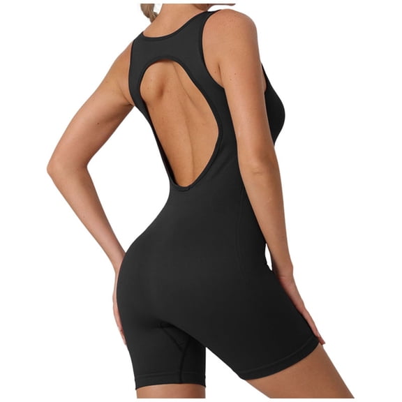 Stretchy Shorts for Women High Waisted Sexy Sleeveless Yoga Jumpsuits Bodysuit Deep Scoop Neck Backless Bodycon Jumpsuits Beach Vacation Trendy 2025 S-L