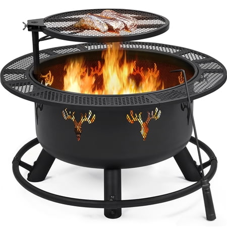 Alden Design 32” Round Wood Burning Fire Pit for Outdoor, Black