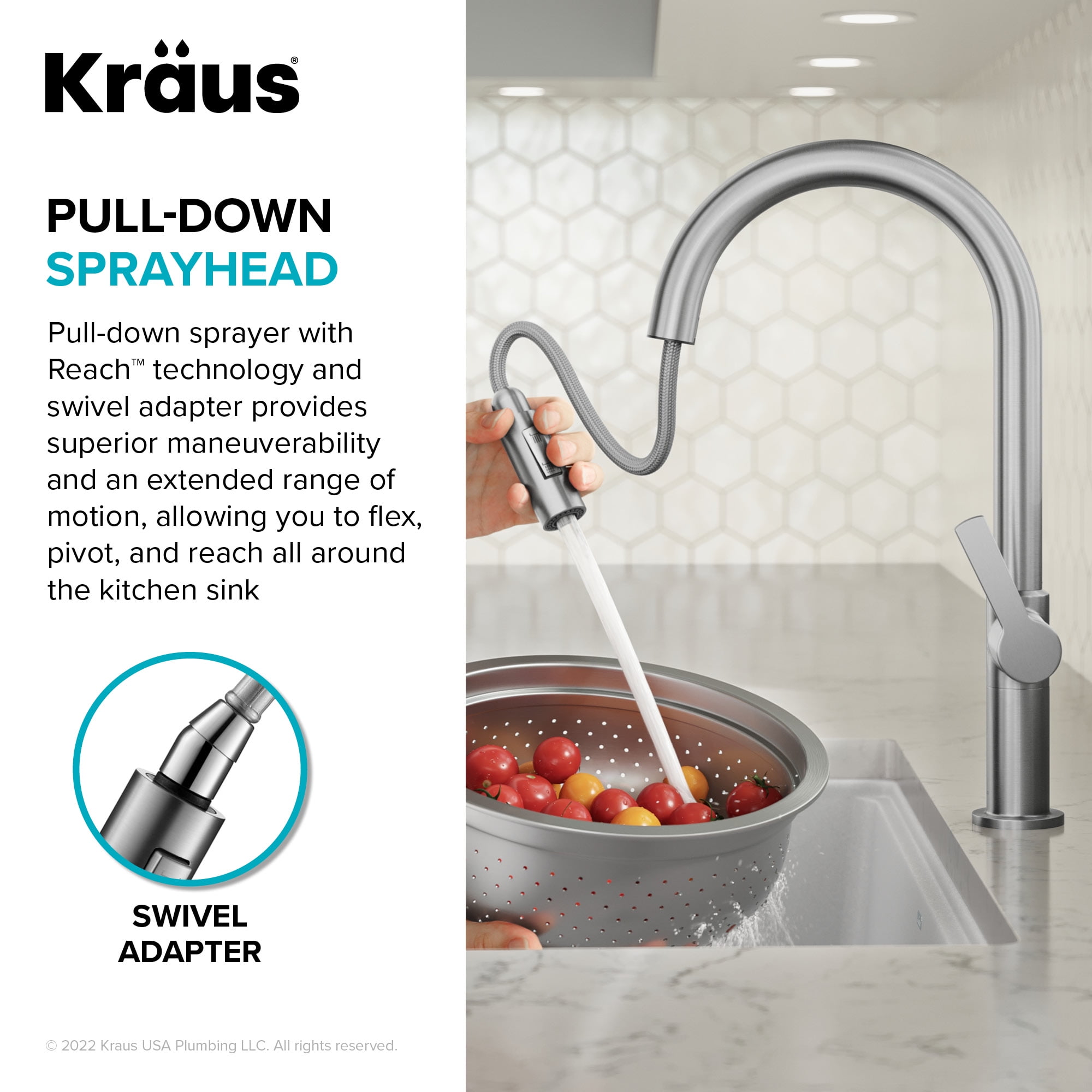 KRAUS Oletto Single Handle Pull Down Kitchen Faucet in Chrome