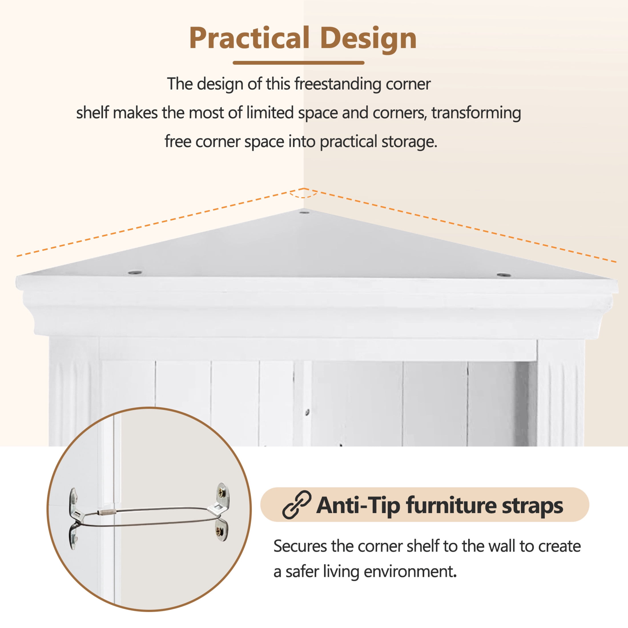 GDF Studio Kassi 83.4" 5-Tier Modern Corner Shelf & Bookcase with Adjustable Shelves, Open Plant Display Stand, White