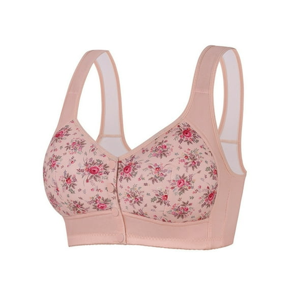 Aofany Women's Front Button Closure Bras Comfort Full Coverage Bra Senior Front-Closing Wirefree Bras, 36B/C-46B/C
