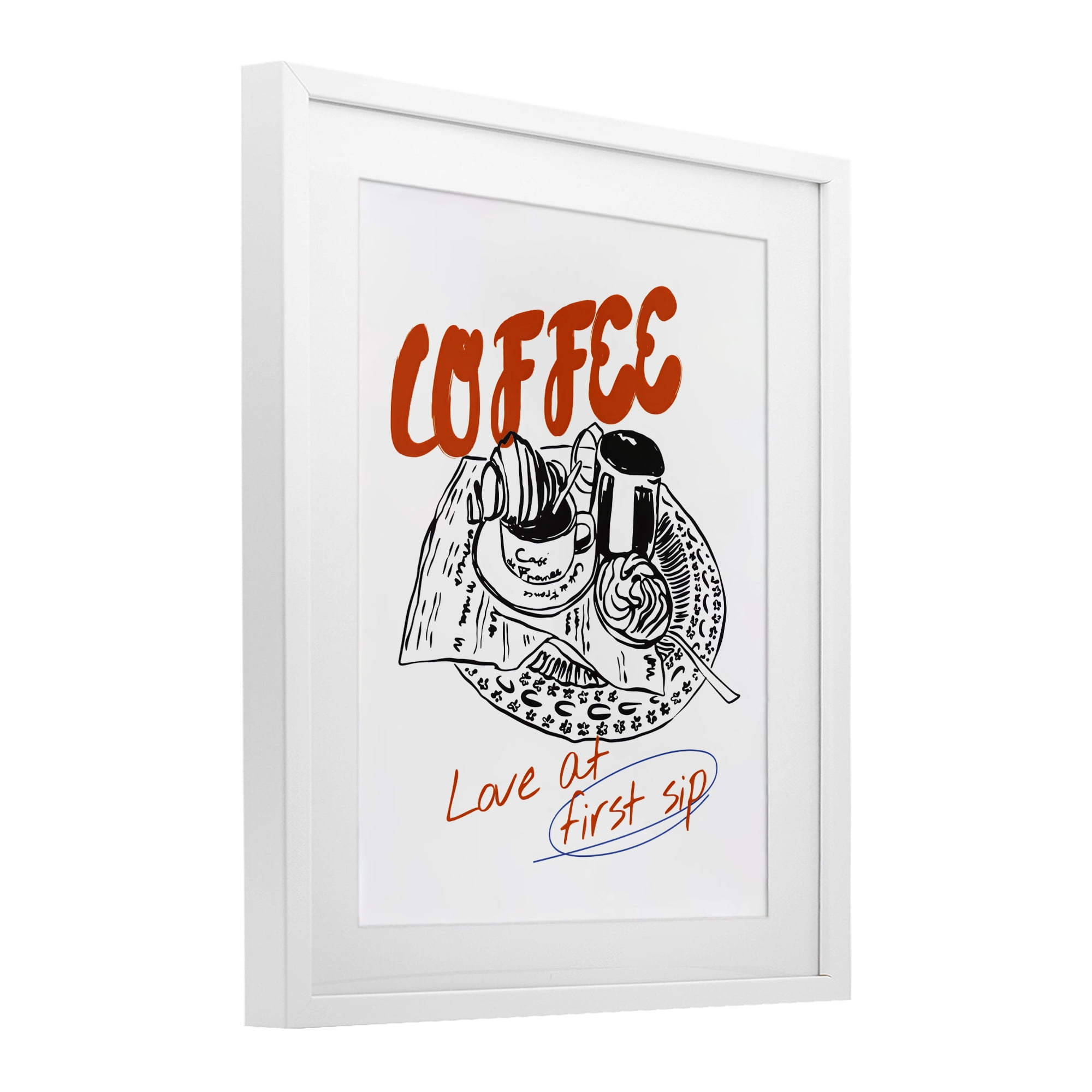Stupell Industries Coffee Love At First Sip White Framed Print Under Glass, design by The Prints Vibe