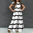 thumbnail image 5 of Summer Girls Maxi Dresses with Pockets 6-12 Years Tweens Kids Casual Stripe Printed Short Sleeve Crewneck Long Beach Dress, 5 of 7