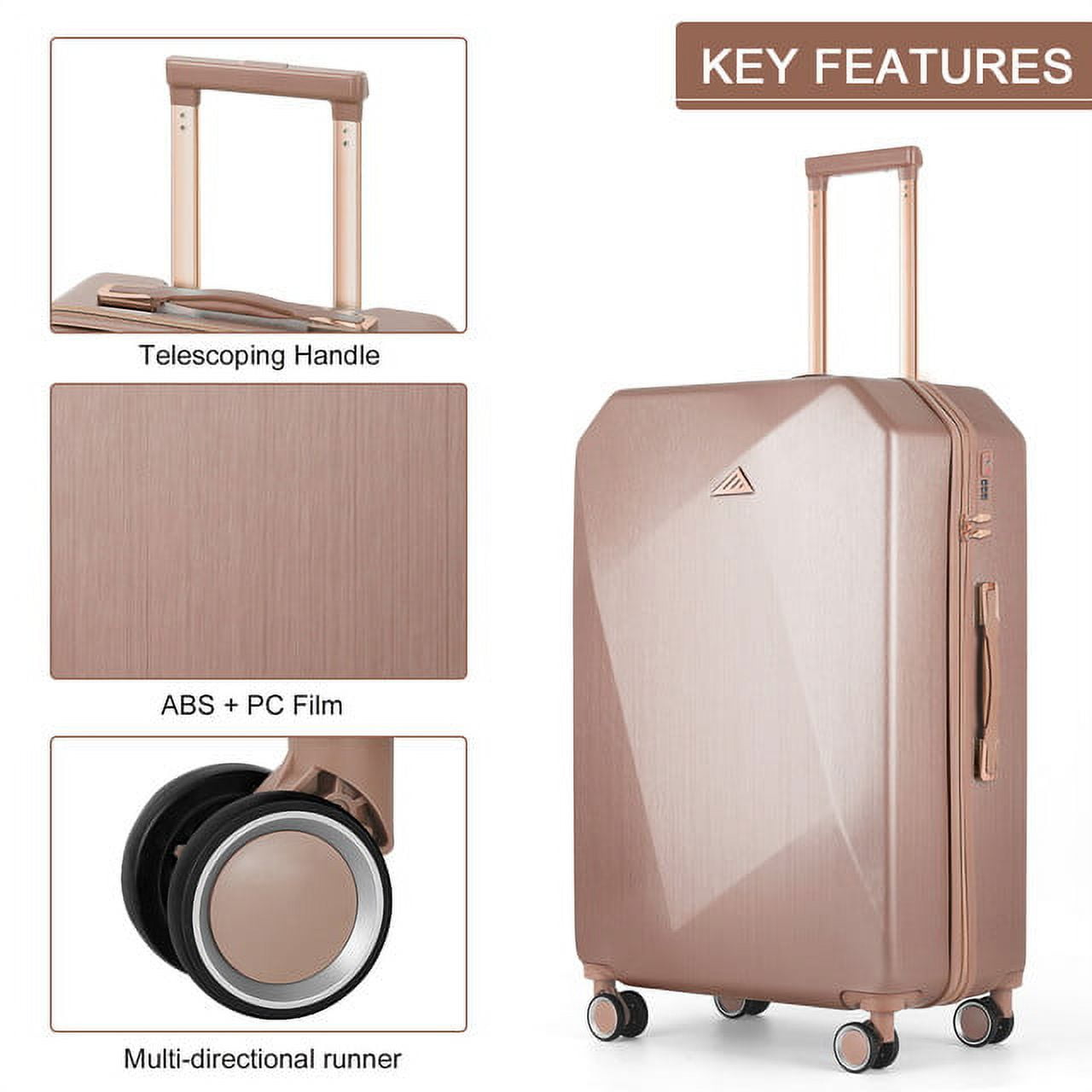 Hikolayae Sunshine Collection Hardside Spinner Luggage Sets in Stripe Champagne, 5 Piece - TSA Lock