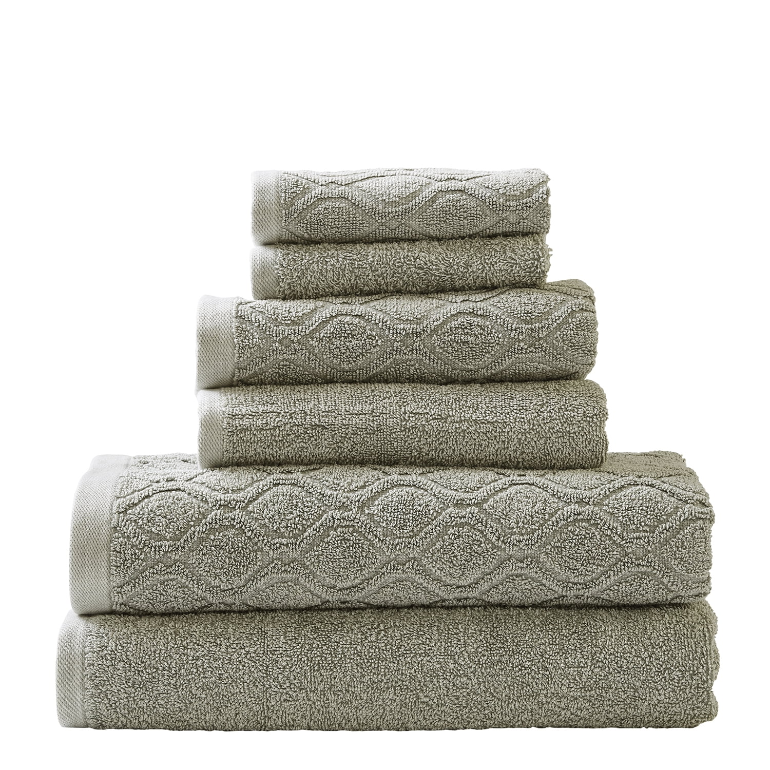 Jacquard and Solid Cotton Denim Towel by Blue Nile Mills 6Piece, Sage