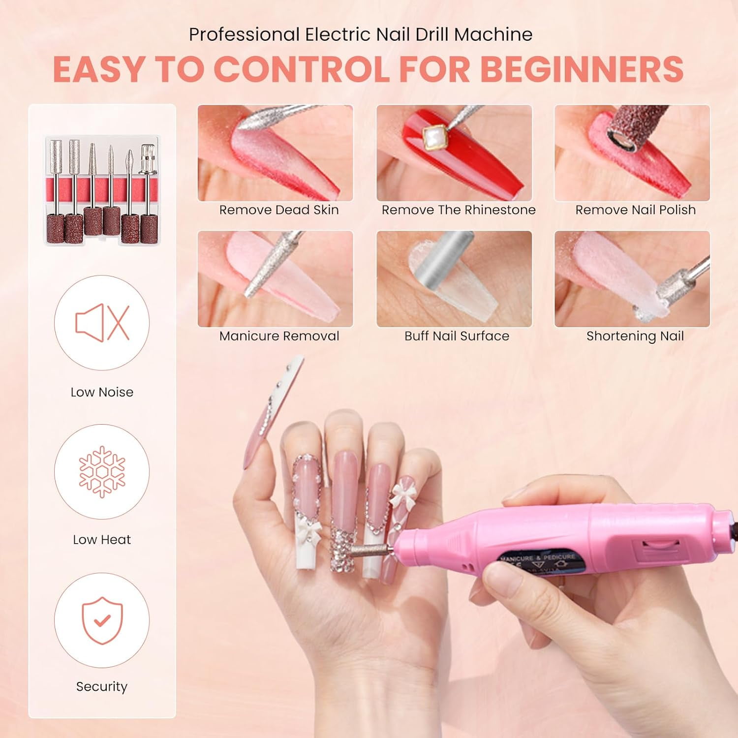 Nail Kit for Beginners with Everything: Professional Nail Acrylic Powder Liquid Set with Practice Hand Drill U V Light in Cosmetic Bag for Women Salon Home (Pink)