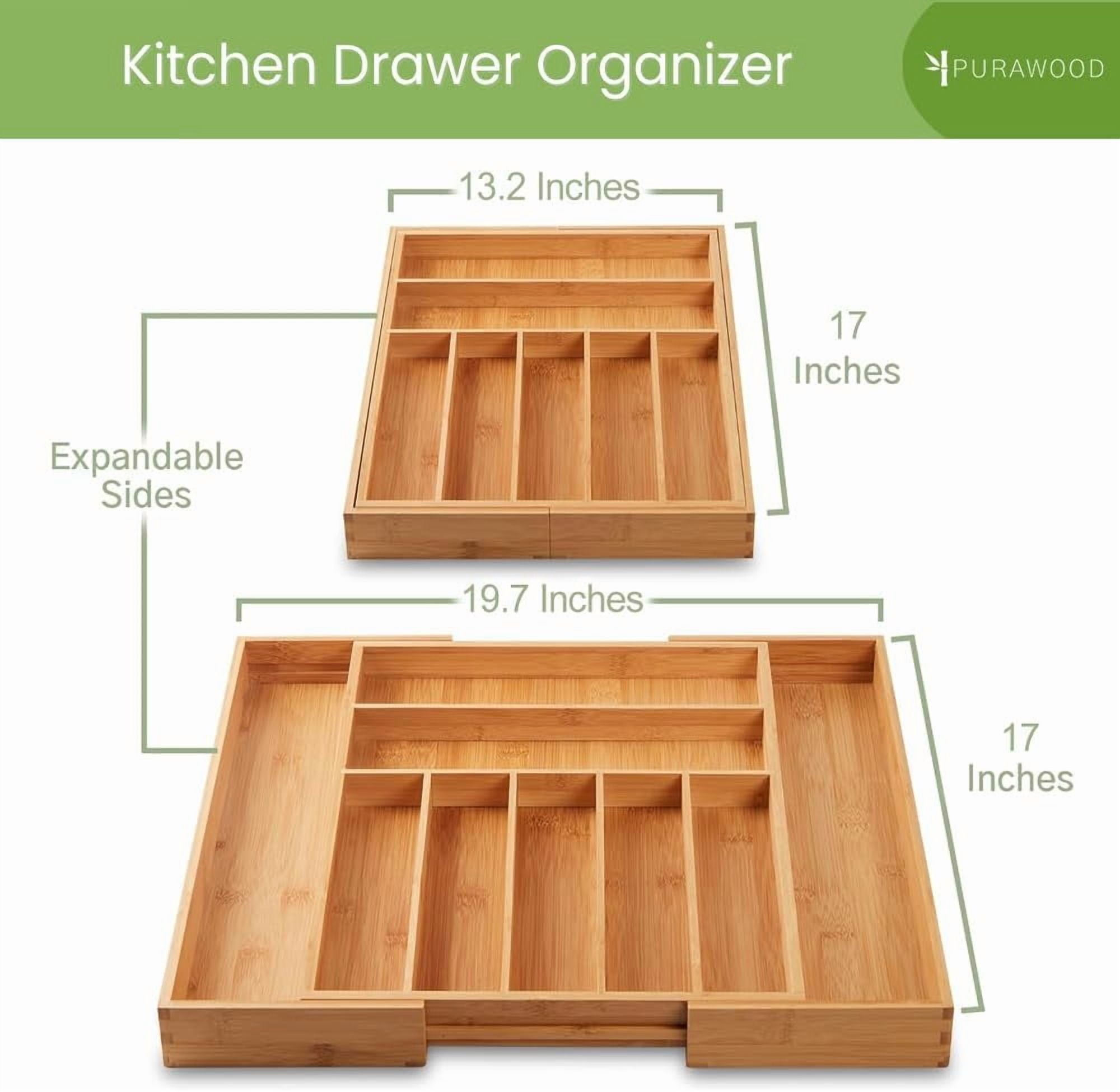 Bamboo Drawer Organizer - Expandable & Utensil Drawer Organizer, Cutlery Tray with Dividers, 7-9 Slots- Kitchen Organizer for Utensils & Flatware (Natural)
