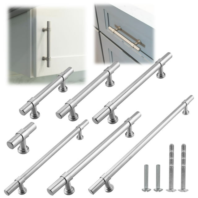Modket M1611 Modern Euro Bar Cabinet Handle 304 Stainless Steel — 12" Overall Length, 10-1/8" (256mm) Hole Centers, Brushed Nickel— 5-Packs