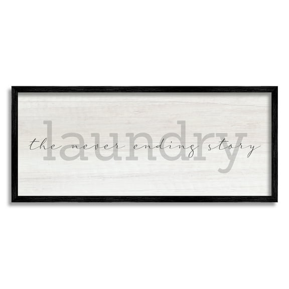 Stupell Industries Laundry Never Ending Story Cursive Typography Sign Graphic Art Black Framed Art Print Wall Art, Design by Daphne Polselli