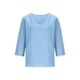thumbnail image 4 of Tqyyweavej Women's Plus Linen Shirts Oversized Baggy 3/4 Length Sleeve Blouses Lounge Solid Color V Neck Summer Tops for Women, 4 of 7