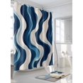thumbnail image 3 of Fsddascl Geometric Blue Shower Curtain Set - 66" x 72" Washable Bathtub Curtain with 12 Hooks, Vintage White Stripe Coastal Sea Wave Waterproof Fabric Stall Shower Curtains for Bathroom/Bathtub, 3 of 6