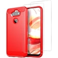 thumbnail image 1 of for LG K31 Case LG Aristo 5/5 Plus/LG Risio 4/LG K8x Case with Screen Protector Tempered Glass Lightweight Shock Absorbing Resilient TPU Cover Anti Impact Scratch Resistant Carbon Fiber (Red), 1 of 8